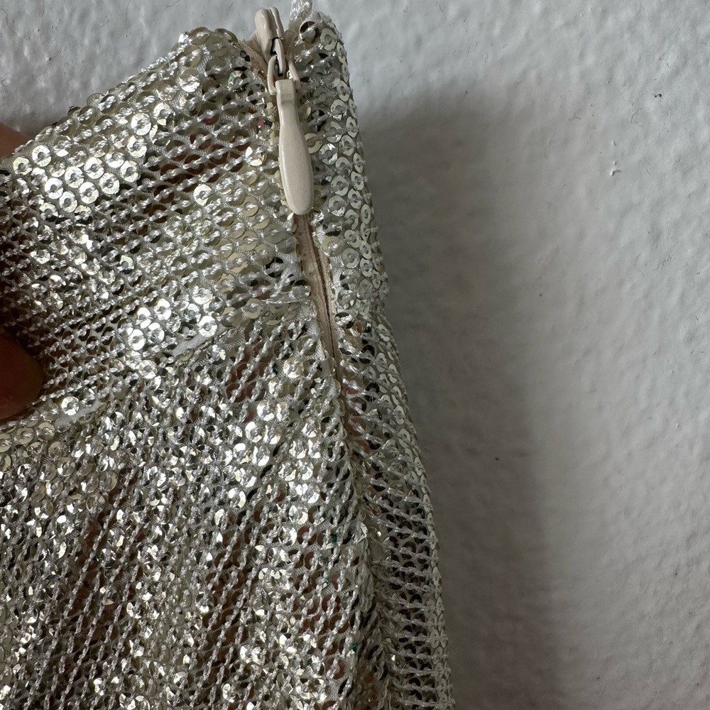 ZARA Silver Gold Metallic Small Sequins Midi Skater Skirt BNWT - Picture 5 of 8